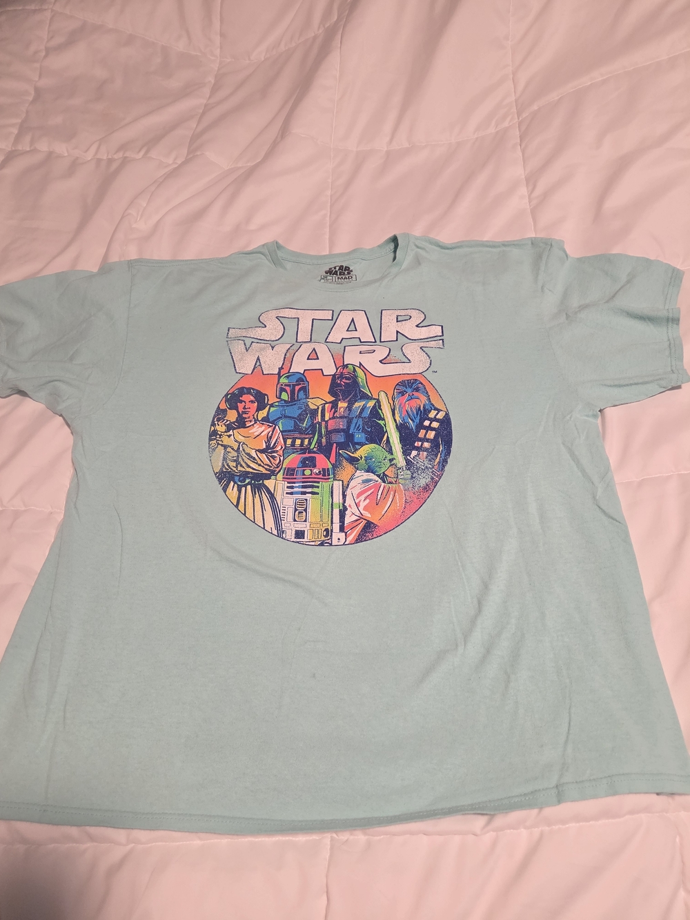 Star Wars Light Blue Short Sleeve Tee with Retro Character Graphic